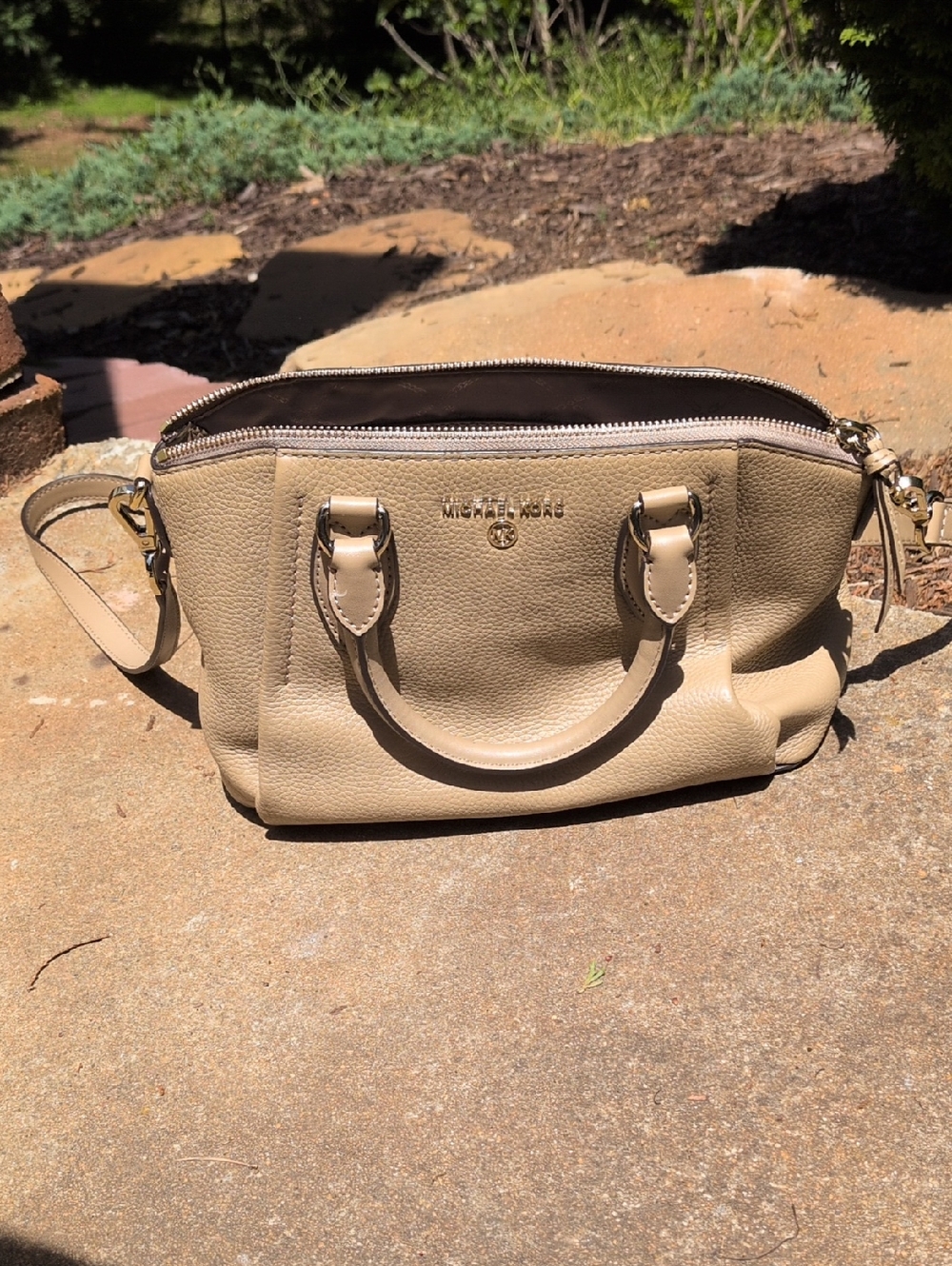Michael Kors Cream Pebbled Leather Satchel with Crossbody Strap